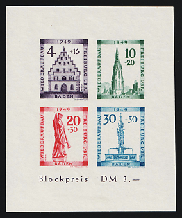 1949 Baden, French Zone of Occupation, Germany, Souvenir Sheet, Imperforate