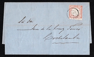 1866 Letter sheet from Tacna (Peru) to Cochabamba (Bolivia), franked with 1d (Peru), canceled by Tacna postmark. No arrival postmark