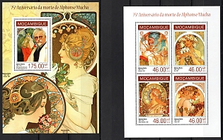 2014 The 75th Anniversary of Death of Alphonse Mucha, Republic of Mozambique, Souvenir Sheets, Complete Set