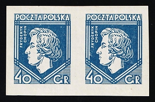 1927 40gr Republic of Poland, Proof, Pair, Dark Blue, Imperforate, Signed