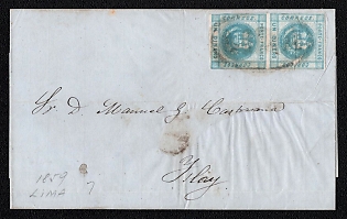 1860s Letter sheet from Lima (Peru) to Jilay (Peru), franked with a pair of 1d (Peru), canceled by Lima postmark. No arrival postmark
