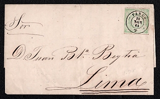 1869 (30 Nov) Letter sheet from Pasco (Peru) to Lima (Peru), franked with 1d (Peru) canceled by Pasco postmark. Arrived in Lima December 3, 1869