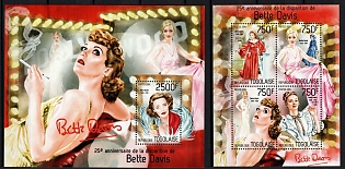2014 25th Anniversary of the death of Bette Davis, Togolese Republic, Souvenir Sheets