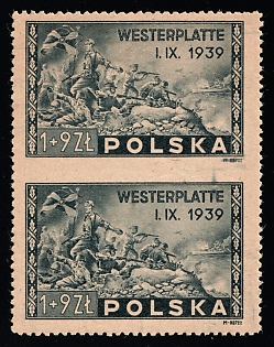 1945 1zl+9zl Republic of Poland, Complete Set, Pair, MISSING Perforation between Stamps