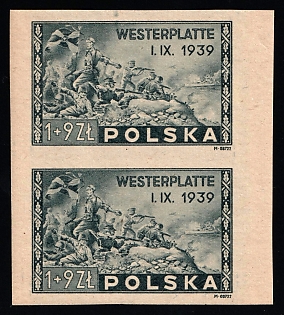 1945 1zl+9zl Republic of Poland, Complete Set, Imperforate, Pair