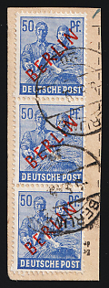 1949 50pf West Berlin on piece, Germany, Strip, Signed