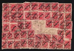 1923 (27 Aug) Weimar Republic, Germany, Official Cover from Swinemunde (now Swinoujscie, Poland) to Wilhelmshaven, franked with Officials Stamps 100 x 200M, with official seal of the department purple round Handstamp 'Letter stamp'