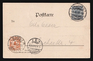 1900 (31 Mar - 1 Apr) German Empire, Germany, Picture Postcard from Dresden to Chemnitz, franked with 2pf, 3pf Private Courier Post 'Dresden Transport Authority Hansa', Last day of City Post - First day for Local Post