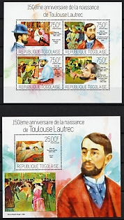 2014 The 150th Anniversary of Birth of Henri de Toulouse-Lautrec, Togolese Republic, Souvenir Sheets