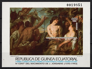 1993 400fr The 400th Anniversary of the Birth of J. Jordaens, Republic of Equatorial Guinea, Airmail, Souvenir Sheet, Plate Number