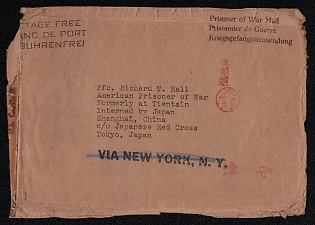 1941-45 (25 May) Stampless free cover prisoner of war mail from Shanghai (China) to Boston (USA)