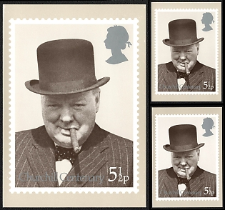 1974 (9 Oct) United Kingdom of Great Britain, 'Churchill's Centenary', Commemorative Picture Postcards reproduced from 5.5p stamp, Mint, Thematic Group