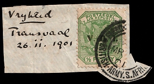 1901 Second Boer War, Transvaal, British Colonies, tied by Partial British Army South Africa circular datestamp
