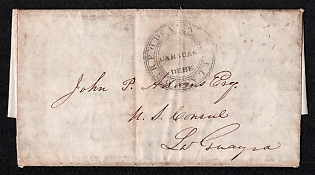 1843 Pre-philatelic stampless letter sheet from Caracas (Venezuela) to La Guaira (Venezuela), postmark of Caracas