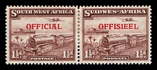 1945-50 1.5d Union of South Africa, British Colonies, Official Stamps, Pair
