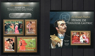 2013 The Great Artists. Henri de Toulouse-Lautrec, Central African Republic, Souvenir Sheets, Complete Set