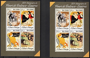 2014 The 150th Anniversary of Henri de Toulouse-Lautrec, Democratic Republic of Sao Tome and Principe, Souvenir Sheets