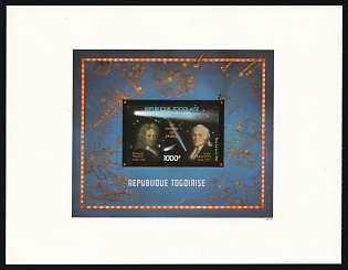 1986 1000fr Edmond Halley, Sir Isaac Newton, Togolese Republic, Proof Sheetlet