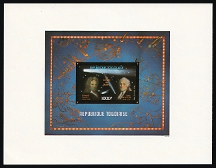 1986 1000fr Edmond Halley, Sir Isaac Newton, Togolese Republic, Proof Sheetlet