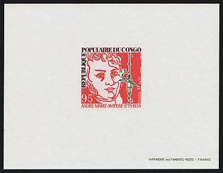 1975 95fr Andre-Marie Ampere, French physicist and mathematician, Republic of the Congo, Epreuve de Luxe, Deluxe Proof Sheetlet