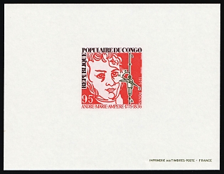 1975 95fr Andre-Marie Ampere, French physicist and mathematician, Republic of the Congo, Epreuve de Luxe, Deluxe Proof Sheetlet