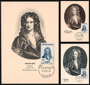 1957 (9 Nov) French Republic, 'Sir Isaac Newton', Commemorative First Day Picture Postcards Collection franked with 18f, tied by 'Premier Jour Paris' Cancellation, Thematic Group