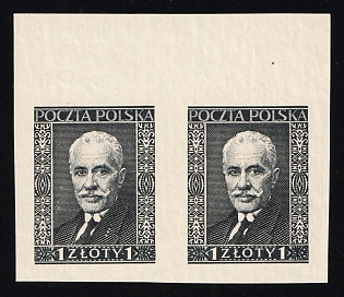 1937 1zl Republic of Poland, Margin, Pair, Imperforate