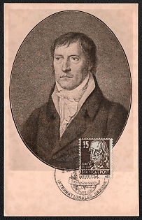 1951 (9 Sept) German Democratic Republic (GDR), 'Georg Wilhelm Friedrich Hegel', Commemorative Picture Postard franked with 15f tied by 'International Day of Remembrance against War and Fascism' Cancellation