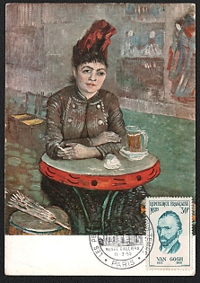 1959 (11 Mar) French Republic, 'Reproduction of Painting 'Agostina Segatori Sitting in the Cafe du Tambourin' by Vincent Van Gogh', Commemorative Picture Postard franked with 30f