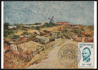 1959 (11 Mar) French Republic, 'Reproduction of the Painting 'Vegetable Gardens in Montmarte' by Vincent Van Gogh', Commemorative Picture Postcard franked with 30f