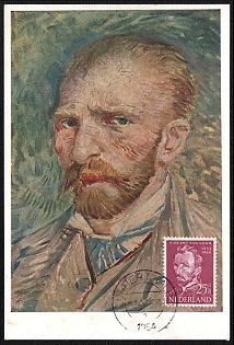 1954 (1 May) Kingdom of the Netherlands, 'Reproduction of the Painting 'Self - Portrait' by Vincent Van Gogh', Commemorative Picture Postcard franked with 25c
