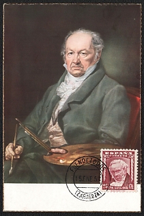 1958 (1 Jan) Kingdom of Spain, 'Reproduction of the Painting 'The Painter Francisco De Goya' by Vicente Lopez Portana', Commemorative Picture Postcard franked with 25cts
