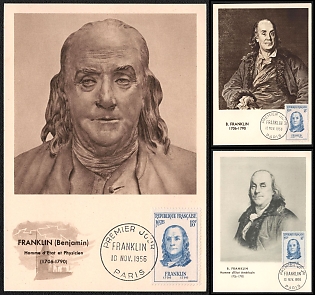 1956 (10 Nov) French Republic, 'Benjamin Franklin', Commemorative First Day Picture Postcards Collection franked with 18f tied by 'Premier Jour Paris', Thematic Group