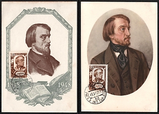 1958 Soviet Union, USSR, Russia, '100th Anniversary of the Death of Vissarion Belinsky', Commemorative Picture Postards franked with 30k, Thematic Group