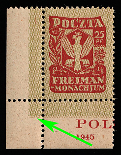 1945 25pf Freimann (Munich), Poland, DP Camp, Displaced Persons Camp, Complete Set,  Corner margins, Sheet Inscription, DOUBLE Mesh