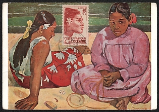 1958 (26 Aug) French Polynesia, 'Painting 'Tahitian Women on the Beach' by Paul Gauguin', Commemorative Picture Postard franked with 2f