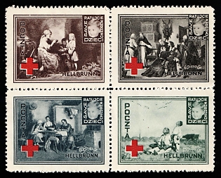 1946 Hellbrunn (Salzburg), Poland, DP Camp, Displaced Persons Camp, Block of Four, Complete Set