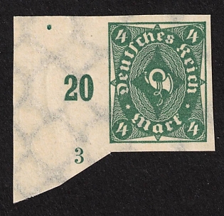 1922 4m Weimar Republic, Germany, Imperforate, Margin, Platenumber, Signed