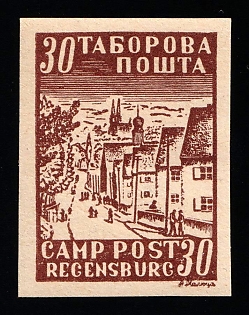 1947 30pf Regensburg, Ukraine, DP Camp, Displaced Persons Camp, Imperforate, Proof