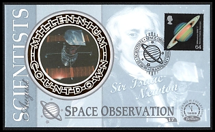 1999 (3 Aug) United Kingdom of Great Britain, 'Stamp and Coin with Observation Dedicated to Isaac Newton, Marking a Millennium in the History of Astronomy', Commemorative Cover tied by 'Scientists. Spase Observation. Rantham' Cancellation