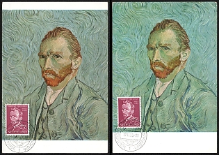 1955 Kingdom of the Netherlands, 'Reproduction of the Painting 'Self - Portrait' by Vincent Van Gogh', Commemorative Picture Postcards franked with 25c, Thematic Group