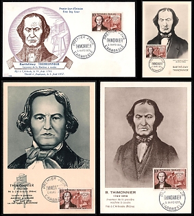 1955 (5 Mar) French Republic, 'Barthelemy Thimonnier, Inventor of the First Sewing Machine', Commemorative First Day Cover and Picture Postcards Collection franked with 10f tied by 'Premier Jour Larbresle' Cancellation, Thematic Group