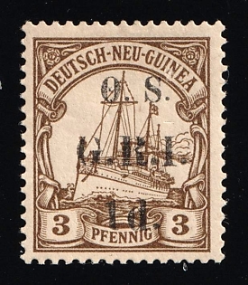 1914 1d on 3pf British Occupation of New Guinea, Kaiser’s Yacht, 'O. S. G. R. I.', German Colonies, Germany, Official Stamp