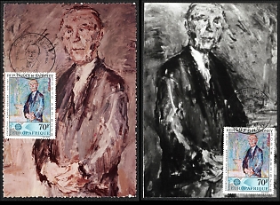 1967 (19 July) Kingdom of Dahomey (Republic of Benin), 'Reproduction of Painting 'Konrad Adenauer' by Oskar Kokoschka', Commemorative First Day Picture Postcards Collection franked with 70f tied by 'Premier Jour Cotonou' Cancellation, Thematic Group