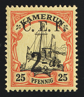 1915 2.5d on 25pf British Occupation of Cameroon, Kaiser’s Yacht, 'C. E. F.', German Colonies, Germany