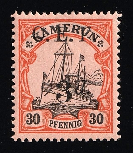 1915 3d on 30pf British Occupation of Cameroon, Kaiser’s Yacht, 'C. E. F.', German Colonies, Germany