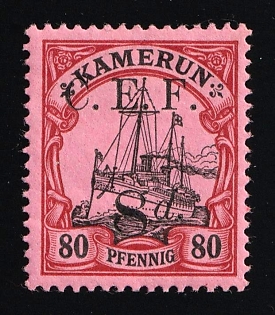 1915 8d on 80pf British Occupation of Cameroon, Kaiser’s Yacht, 'C. E. F.', German Colonies, Germany