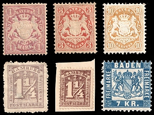 1868-74 German States, Germany, Small Collection of Baden, Bavaria, Hamburg Issues