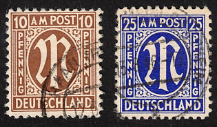 1945 10Pf + 25 PF American and British Zones (Bizone), Allied Occupation, Germany, Different Plate Failure, Signed
