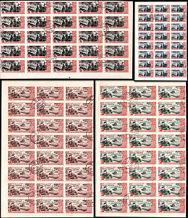 1947 30th Anniversary of the October Revolution, Soviet Union, USSR, Russia, Part Sheets, Margins, Imperforation, USSR Postmark